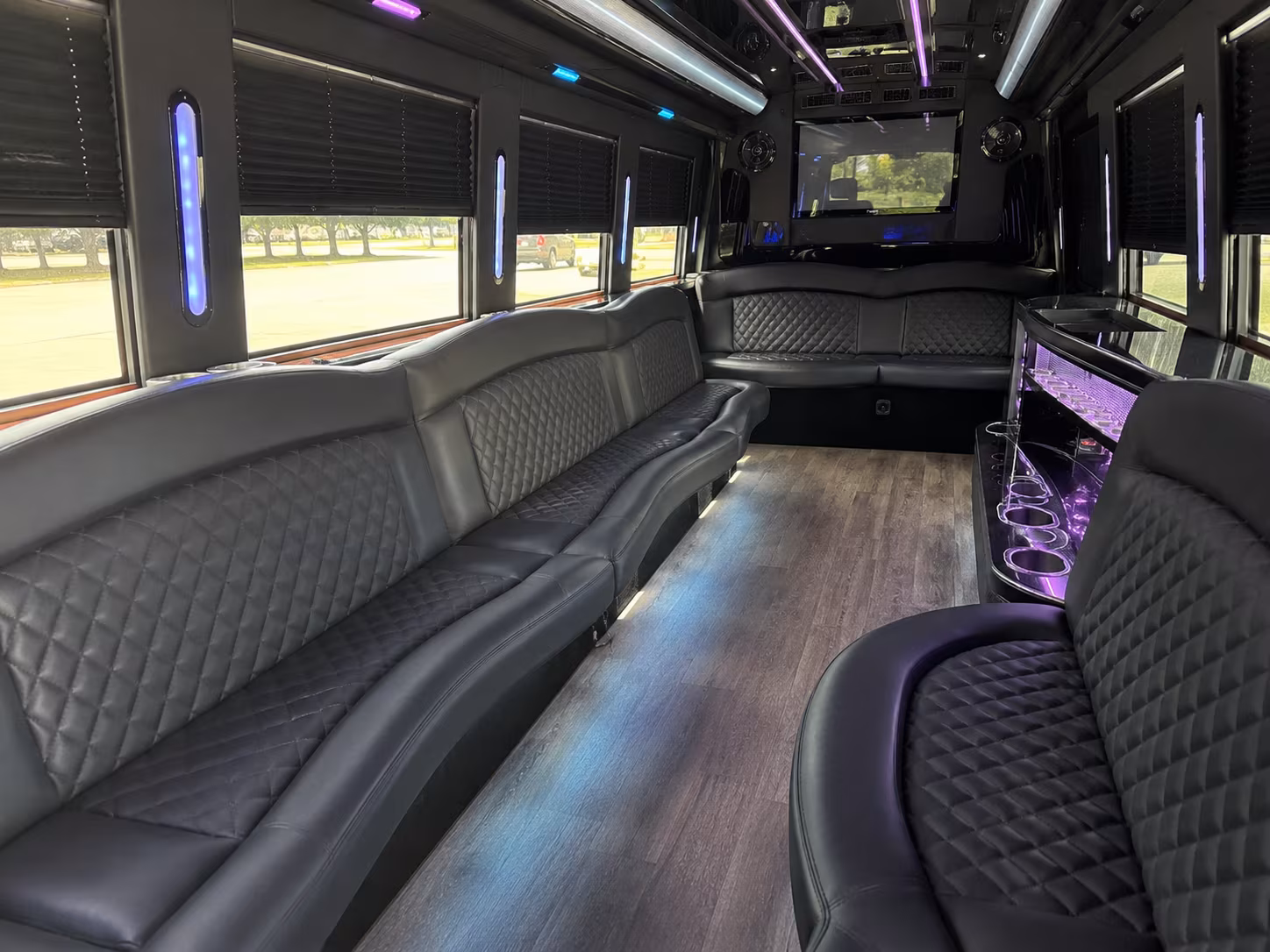 Interior of a party bus rental serving Boise