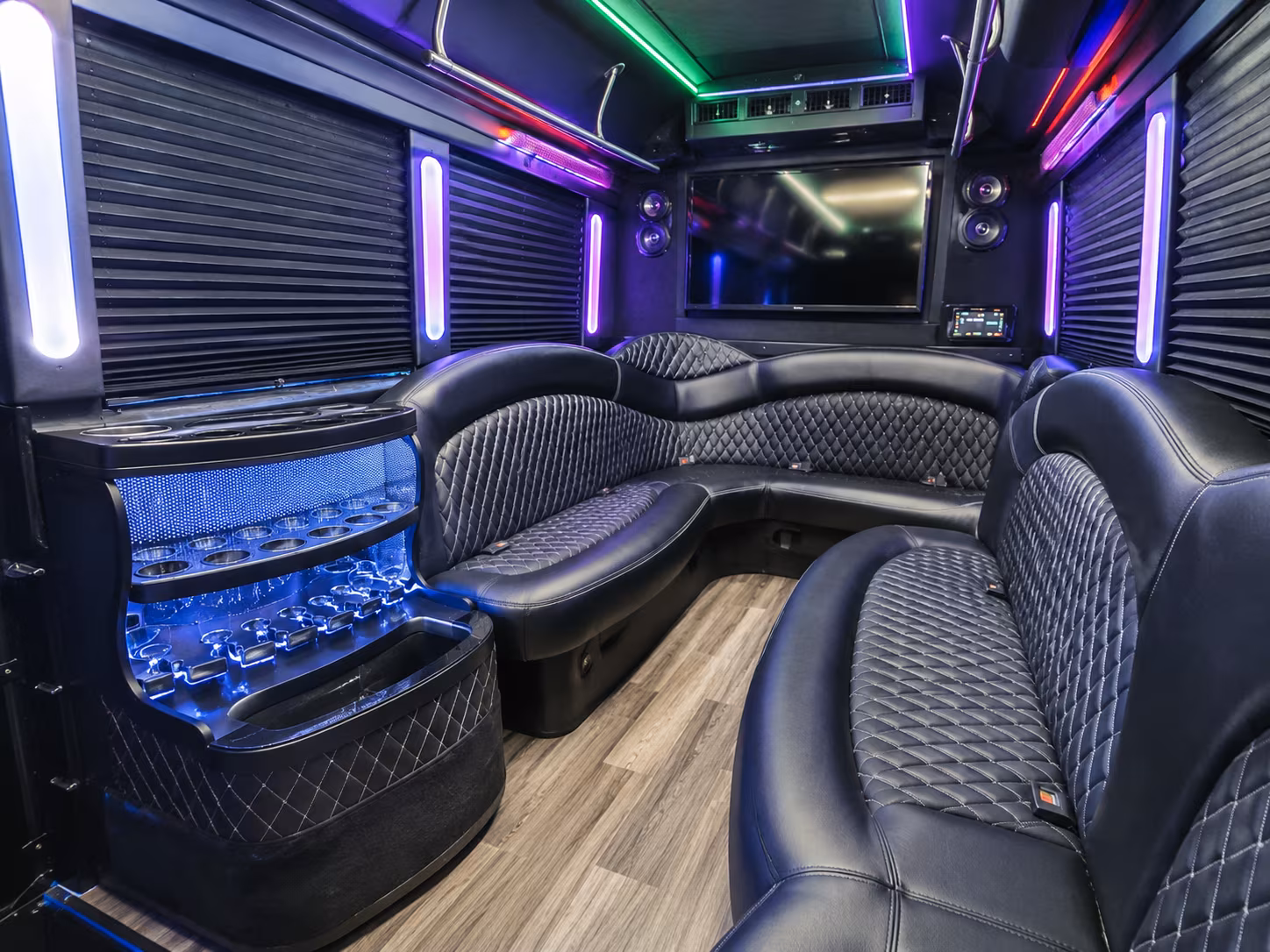 White party bus exterior
