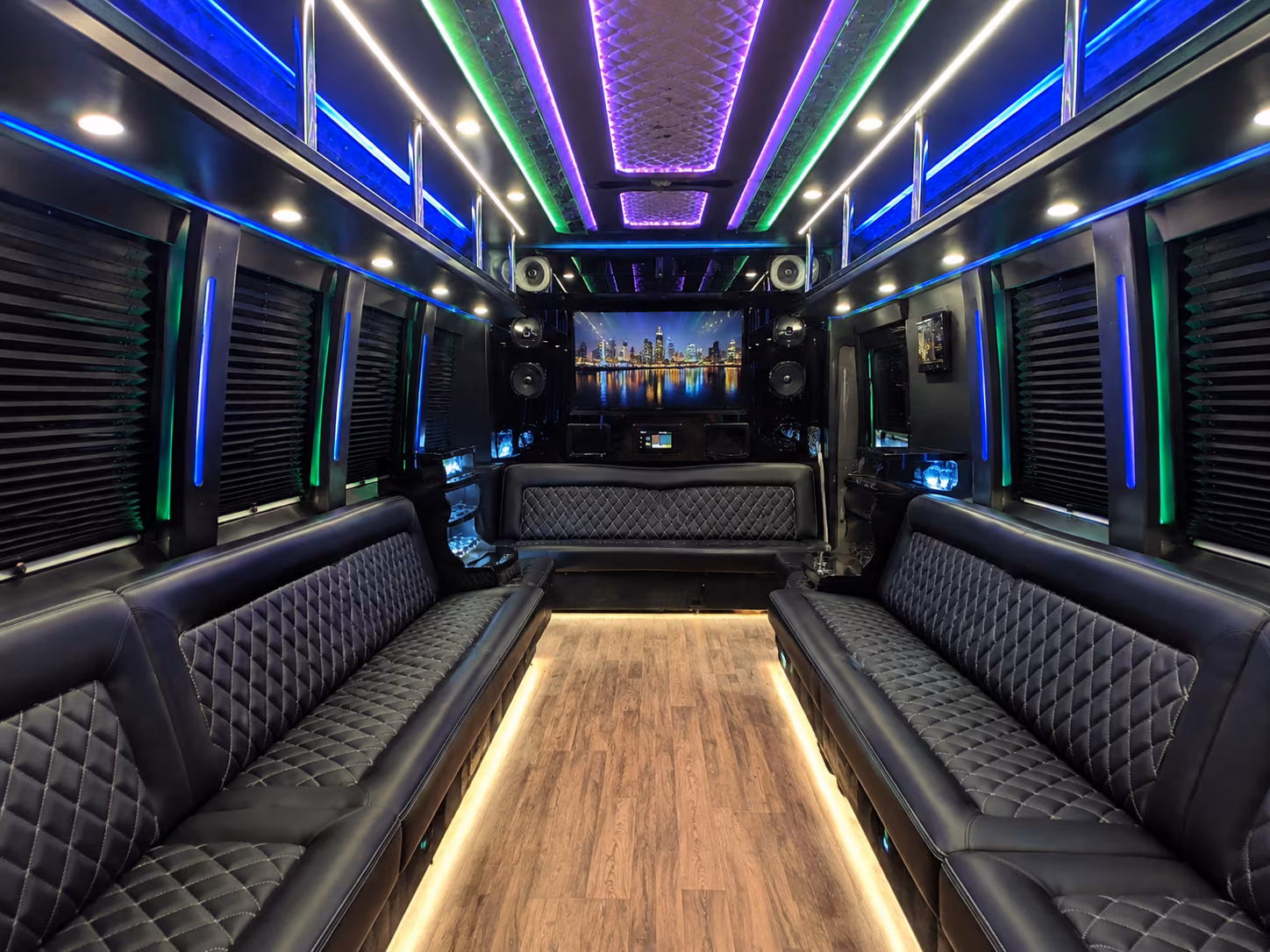 White party bus exterior
