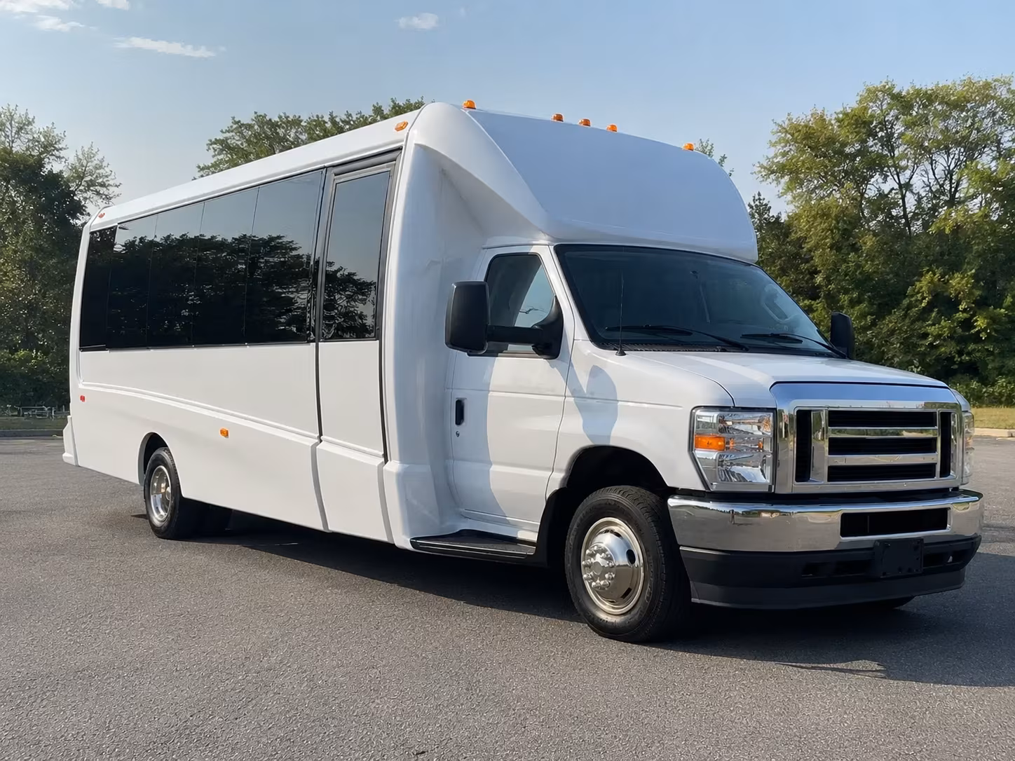 White party bus exterior