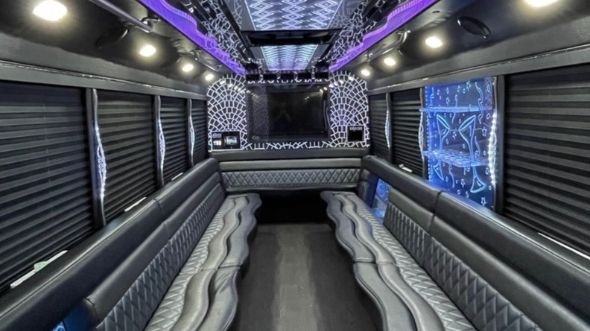 Interior of Charter Bus Company Gresham's 30 Passenger Party Bus in Gresham