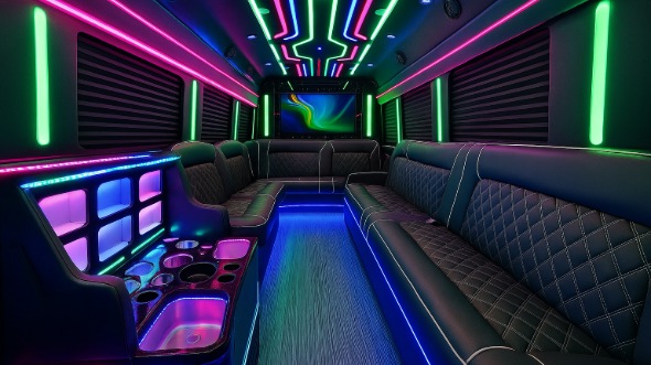 Interior of Charter Bus Company Gresham's 40 Passenger Party Bus in Gresham