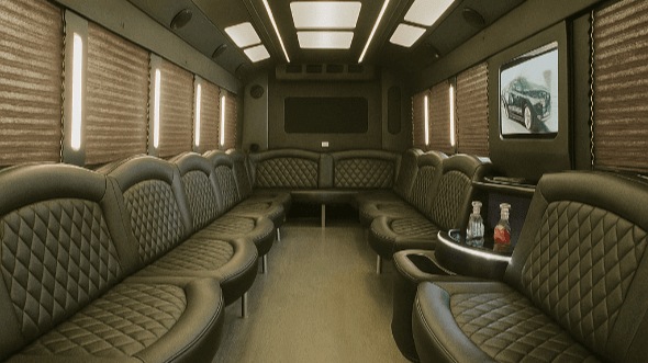 Interior of Charter Bus Company Gresham's 50 Passenger Party Bus in Gresham